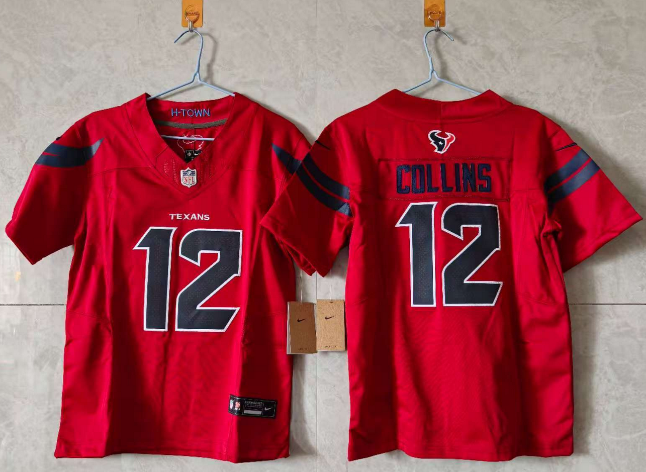 Youth Red Houston Texans #12 Nico Collins F.U.S.E Vapor Stitched Football Jersey